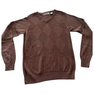 Oscar de la Renta Women's Size Small Brown Sweater Argyle Design V-Neck L/S EUC